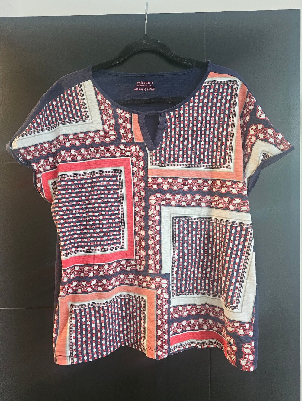 Olsen Navy, Red & Cream Printed Short Sleeve Tee